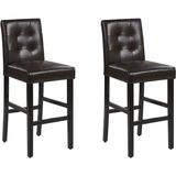Madıson 2’li Kahverengi Deri Bar Sandalyesi, Tufted Sırtlı, Ahşap Ayaklı, 73 cm Oturum