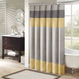 Madison Park Amherst Banyo Duş Perdesi, Suni İpek, Çizgili, Modern, Mikrofiber, 183 x 183 cm, Sarı
