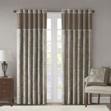 Madison Park Aubrey Suni İpek Şal Desenli Jakarlı, Oturma Odası, Mutfak, Yatak Odası ve Yatakhane için Çubuk Cep Perdesi, 127 cm x 213 cm, Boz Kahverengi/Mavi