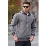 Madmext 2256 Antrasit Fermuarlı Kapşonlu Erkek Sweatshirt