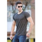 Madmext 2468 Füme Lazer Kesim Yırtık Erkek T-shirt