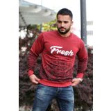 Madmext 2791 Bordo Baskılı Bisiklet Yaka Erkek Sweatshirt