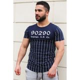Madmext 2863 Lacivert Bisiklet Yaka Çizgi Detaylı Erkek T-shirt