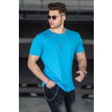 Madmext 2883 Mavi Yırtık Detaylı Erkek T-shirt