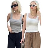 Madmext 2'li Paket Beyaz- Gri Fitilli Askılı Basic Atlet MG2427 - Gri - Beyaz