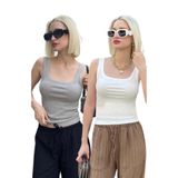 Madmext 2'Li Paket Beyaz- Gri Fitilli Askılı Basic Atlet Mg2427,Gri/Beyaz M
