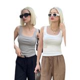 Madmext 2'Li Paket Beyaz- Gri Fitilli Askılı Basic Atlet Mg2427,Gri/Beyaz S