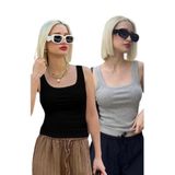 Madmext 2'Li Paket Gri-Siyah Fitilli Askılı Basic Atlet Mg2427,Gri/Siyah L