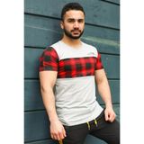 Madmext 3004 Beyaz Bisiklet Yaka Ekoseli Erkek T-shirt