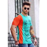 Madmext 3020 Turkuaz Baskılı Erkek T-shirt