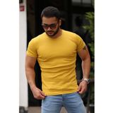 Madmext 4077 Erkek Bisiklet Yaka Sarı Basic T-shirt
