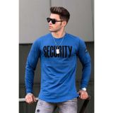 Madmext 4126 Saks Yırtık Detaylı Baskılı Erkek Sweatshirt