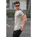 Madmext 4633 Gri Kol Detaylı Regular Fit Erkek T-shirt