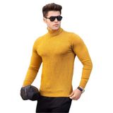 Madmext 4657 Hardal Balıkçı Yaka Önü Desenli Erkek Kazak