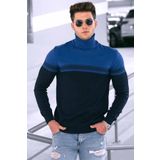 Madmext 4675 Saks Renk Bloklu Balıkçı Yaka Erkek Kazak