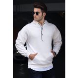 Madmext 4764 Beyaz Kapüşonlu Erkek Sweatshirt