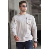 Madmext 5320 Bej Bisiklet Yaka Erkek Sweatshirt