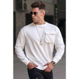 Madmext 5320 Ekru Bisiklet Yaka Erkek Sweatshirt