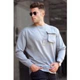 Madmext 5320 Gri Boyalı Bisiklet Yaka Erkek Sweatshirt
