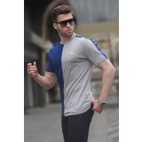 Madmext 5398 Boyalı Gri Renk Bloklu Bisiklet Yaka Erkek T-shirt