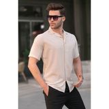 Madmext 5585 Bej Slim Fit %100 Pamuk Kısa Kol Erkek Gömlek