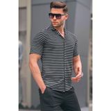 Madmext 5591 Siyah Çizgili Slim Fit Erkek Kısa Kol Gömlek