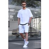 Madmext 5668 Beyaz Oversize Erkek Şort Takımı