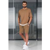 Madmext 5668 Kahverengi Oversize Erkek Şort Takımı
