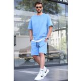 Madmext 5668 Mavi Oversize Erkek Şort Takımı