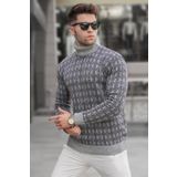 Madmext 5768 Erkek Gri Desenli Balıkçı Yaka Triko Kazak