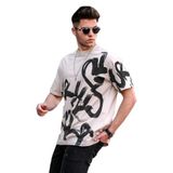 Madmext 5811 Bej Over Fit Desenli Erkek T-shirt