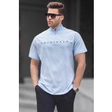 Madmext 5858 Mavi Fermuar Yaka Erkek T-shirt