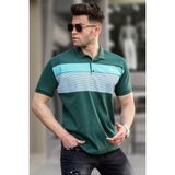 Madmext 5864 Yeşil Çizgili Polo Yaka Erkek Tişört