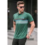 Madmext 5869 Erkek Yeşil Çizgili Polo Yaka Tişört