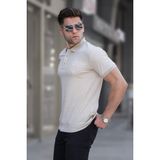 Madmext 5881 Erkek Bej Çizgili Polo Yaka Tişört