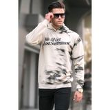 Madmext 5897 Bej Nakışlı Kapüşonlu Erkek Sweatshirt