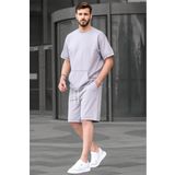 Madmext 5921 Boyalı Gri Basic Erkek Şort Takım