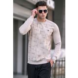Madmext 5968 Erkek Bej Desenli Bisiklet Yaka Triko Kazak