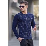 Madmext 5968 Lacivert Desenli Bisiklet Yaka Erkek Triko Kazak