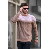 Madmext 5977 Bej Desenli Erkek Örme Kazak