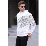 Madmext 6009 Ekru Erkek Baskılı Kapüşonlu Sweatshirt