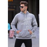 Madmext 6009 Gri Erkek Baskılı Kapüşonlu Sweatshirt