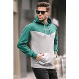 Madmext 6024 Gri Kapüşonlu Renk Bloklu Erkek Sweatshirt