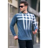 Madmext 6031 Indigo Erkek Bisiklet Yaka Baskılı Sweatshirt