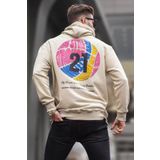 Madmext 6042 Bej Erkek Kabartma Baskılı Kapüşonlu Sweatshirt