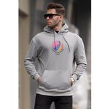 Madmext 6042 Boyalı Gri Kabartma Baskılı Kapüşonlu Erkek Sweatshirt
