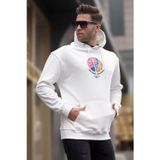 Madmext 6042 Kabartma Baskılı Kapüşonlu Ekru Erkek Sweatshirt
