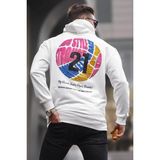 Madmext 6042 Kabartma Baskılı Kapüşonlu Ekru Erkek Sweatshirt