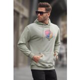 Madmext 6042 Mint Yeşili Erkek Kabartma Baskılı Kapüşonlu Sweatshirt