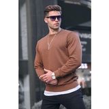 Madmext 6047 Kahverengi Basic Bisiklet Yaka Erkek Sweatshirt